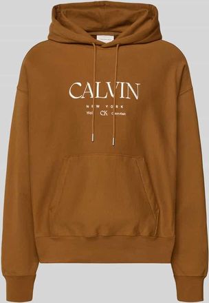 Calvin Klein Hoodie mit Label-Print und K&auml;nguru-Tasche in Senf, Gr&ouml;&szlig;e XXL