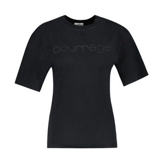 Courr&egrave;ges Logo Print T-Shirt - Dames - Tops - Zwart - Maat: L Katoen