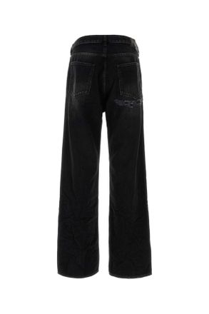 Balenciaga Mens Black Denim Wide-Leg Jeans Fade Out Exterior: Cotton