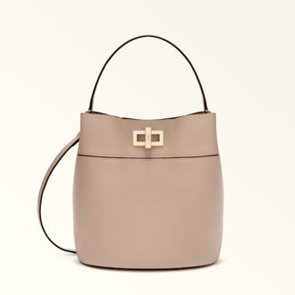 Furla Amelia Borsa A Secchiello S Cotone G Beige Pelle Di Vitello Granata Donna