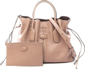 Tod's Tods Leather Drawstring Handbag Gray