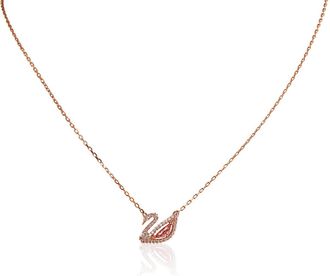 Swarovski Dazzling Swan Necklace, Multi-colored, Rose-gold Tone Plated