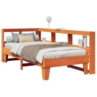 vidaXL Cama Con Estanter&iacute;a Sin Colch&oacute;n Madera Maciza Marr&oacute;n 75x190 Cm Vidaxl