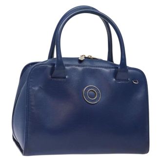 Celine Circle Logo Handbag Leather Blue Leather Bag (Pre-Owned)