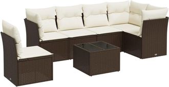 vidaXL Vidaxl - Set De Comedor De Jard&iacute;n 7 Pzas Y Cojines Rat&aacute;n Sint&eacute;tico Negro