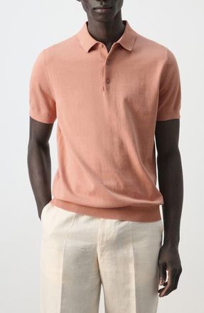 Mango Fine Knit Cotton Polo in Peach at Nordstrom, Size Medium