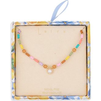 Leith Faux Pearl Charm Beaded Necklace in Rainbow Multi- Gold at Nordstrom Rack