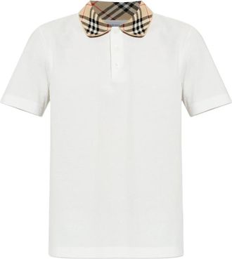 Burberry Polo shirt met checkkraag van katoen - Heren - Polos - Wit - XL - Katoen - Tops