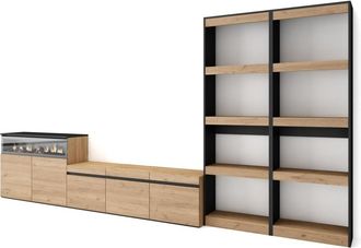 Skraut Home Mueble tv efecto madera roble y negro 370x35x186 chimenea efecto fuego