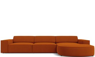 BLOOMINGLOFT 4-Sitzer Design Ecksofa Jodie mit abgerundeter Chaiselongue rechts - Strukturstoff