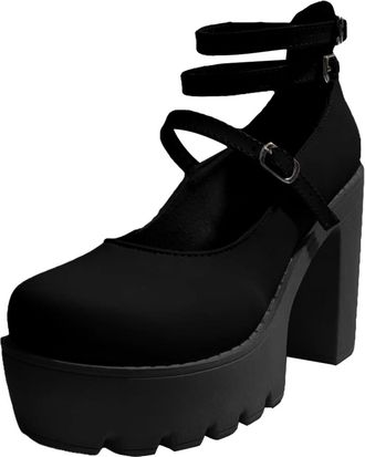 Generic Chunky Platform Sandals For Women Double Band Block Heel With Adjustable Buckle Ankle Strap Casual Comfort Footwear (Black, 4.5)