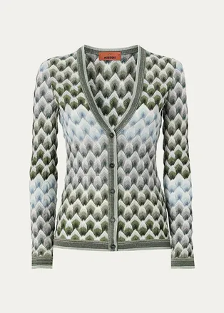 Missoni Metallic Lace Knit Slim V-Neck Cardigan