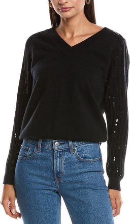 Minnie Rose Sequined Sleeve Cashmere Sweater