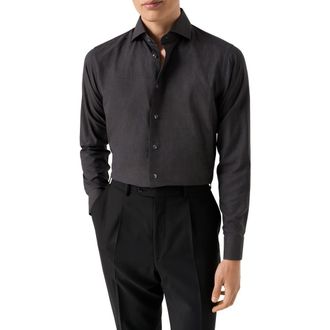 Eton Slim Fit Houndstooth Flannel Dress Shirt in Medium Red/dark Grey at Nordstrom Rack, Size 14.5