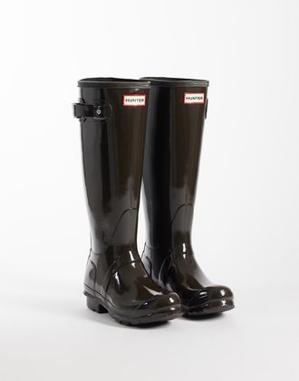 Hunter Original stivali da pioggia alti lucidi color marrone cioccolato