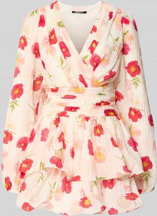 Gina Tricot Minikleid aus Viskose-Mix mit V-Ausschnitt in Rot Melange, Gr&ouml;&szlig;e 34