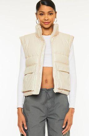 Kancan Frida Cropped Faux Leather Puffer Vest in Cream at Nordstrom, Size X-Large