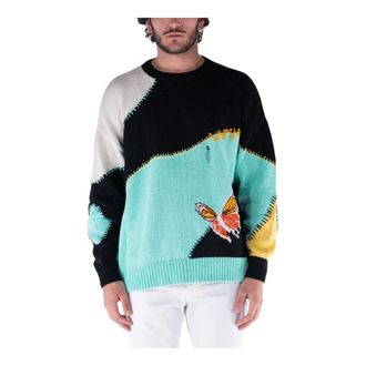 Nahmias Round-neck Knitwear, male, Multicolor, XL, Butterfly Intarsia Crewneck Jumper