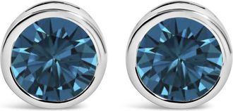 House of Brilliance 14K White Gold 2.0 Cttw Bezel Set Lab Grown Blue Diamond Solitaire Stud Earrings