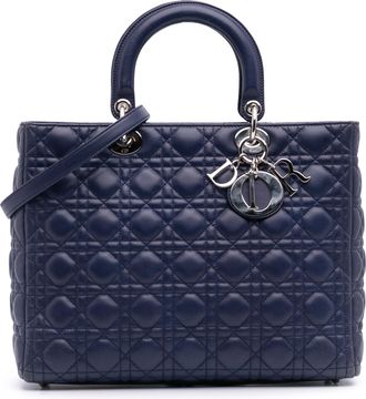 Dior Pre-owned Womens Lady Top Handle Quilted - Dark Blue Leather - One Size