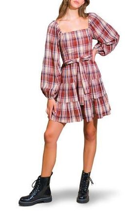 Flying Tomato Plaid Long Sleeve Dress in Burgundy at Nordstrom Rack, Size Medium
