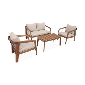 Sweeek Conjunto de muebles de jard&iacute;n de madera de 4 plazas, beige