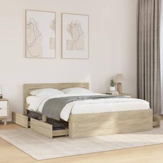 Berkfield Home Bed Frame with Headboard without Mattress Sonoma Oak 135x190 cm Double in Brown