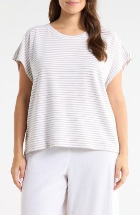 Eileen Fisher Stripe Crewneck Organic Cotton Top in Chalk at Nordstrom, Size 3 X