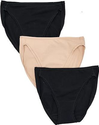 Natori Bliss Bare Cotton Bikini 3-Pack Womens Underwear Black/Black/Cafe : L (Womens 14-16), Cotton/Lycra/Spandex