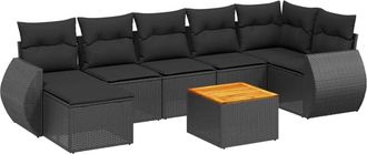 vidaXL Set De Sof&aacute;s De Jard&iacute;n 8 Piezas Y Cojines Rat&aacute;n Sint&eacute;tico Negro Vidaxl