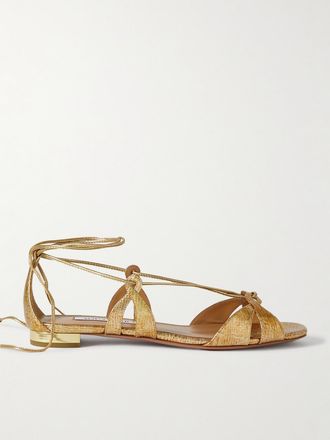 Aquazzura Sandali In Pelle Metallizzata Effetto Serpente Cala Di Volpe - Oro