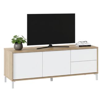 Dmora Mueble Tv Para Sal&oacute;n Compuesto Por Un M&oacute;dulo Con Dos Puertas Y Dos Cajones, Color Roble Y Blanco, 130 X 47 X 41 Cm, Con Embalaje Reforzado - Dmora
