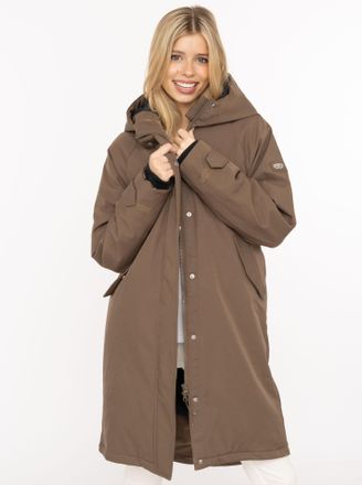 Zwillingsherz Kurzmantel ZWILLINGSHERZ Keep Smiling, Damen, Gr. XXL, taupe, Web, Obermaterial: 100% Polyester, unifarben, ca. Mitte Oberschenkel, ohne Ausschnitt, g