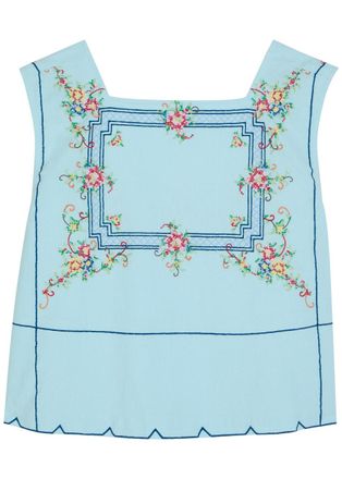 Free People Garden Wall Embroidered Cotton top - Light Blue - L (UK16-UK18 / L)