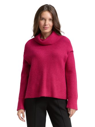 Tom Tailor Rollkragenpullover TOM TAILOR, Damen, Gr. XXL, schwarz pink melange, Strick, Obermaterial: 52% Viskose, 27% Polyester, 21% Polyamid, meliert, oversize