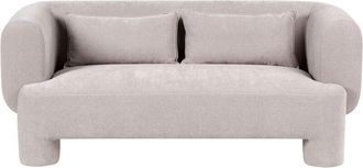 Beliani 3 Seater Sofa Dark Beige Fabric Upholstery Plush Texture Cylindrical Legs Organic Style HOGBO