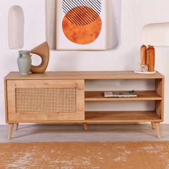 Dmora Mueble Tv Lauria, Un Estante, Apertura Abatible, Una Puerta, 138x41x55h Cm Roble Marr&oacute;n
