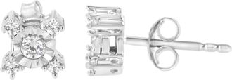 House of Brilliance 925 Sterling Silver 1/4 Cttw Miracle Plate Set Round and Princess-Cut Diamond X Shaped Stud Earrings