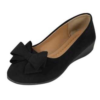 Generic Womens Faux Suede Orthopedic Wedge Shoes with Bow, Comfortable Arch Support Slip-On Low Wedge Shoes, Orthopedic Ballet Flats for Women (7.5,Black)
