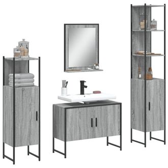 vidaXL Vidaxl - Set De Armario De Ba&ntilde;o 4 Pzas Madera Contrachapada Gris Sonoma