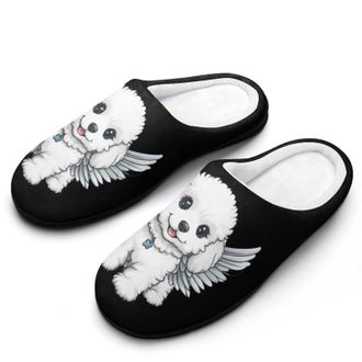 Generic Bichon Frise Angelswing Womens Slippers Warm House Slippers Indoor House Shoes with Anti-Skid Rubber Sole