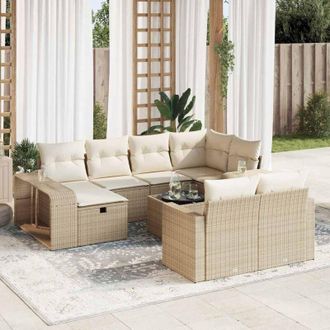 vidaXL Set De Sof&aacute;s De Jard&iacute;n 11pzas Con Cojines Rat&aacute;n Sint&eacute;tico Beige Vidaxl