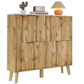 STILVORA Zapatero Con 4 Puertas Abatibles, Encimera Efecto M&aacute;rmol, Para Entrada, En Mdf, 105 &times; 24 &times; 95.5 Cm