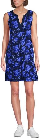 Lands End Cotton Jersey Notch Neck Dress with Soutache in Navy Graphic Floral at Nordstrom, Size X-Small P