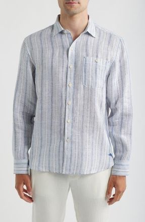 Tommy Bahama Blue Royal Stripe Linen Button-Up Shirt in Infinity Sky at Nordstrom, Size Xxx-Large
