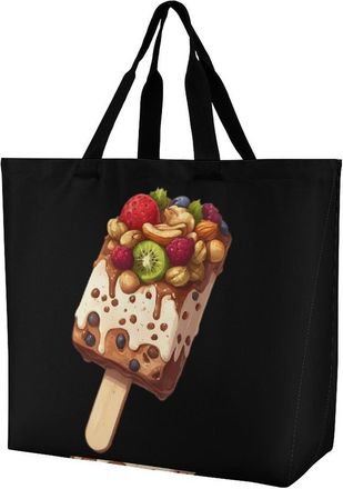 Generic Indian Milk Ice Cream Reusable Shopping Bags One Shoulder Grocery Tote Bag Waterproof Big Purse for Work Travel