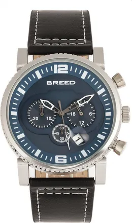 Breed Ryker Chronograph Watch with Leather Strap, Date Display, Black and Blue