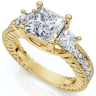 Pompeii3 2 3/4CT Princess Cut Three Stone Vintage Diamond Engagement Ring Lab Grown 14k