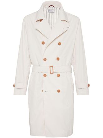 Brunello Cucinelli Trenchcoat met dubbele rij knopen en gekerfde revers - Wit