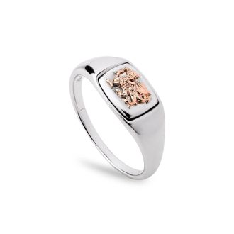 Clogau Royal Sterling Silver Welsh Dragon Signet Ring in Metallics | Size: R
